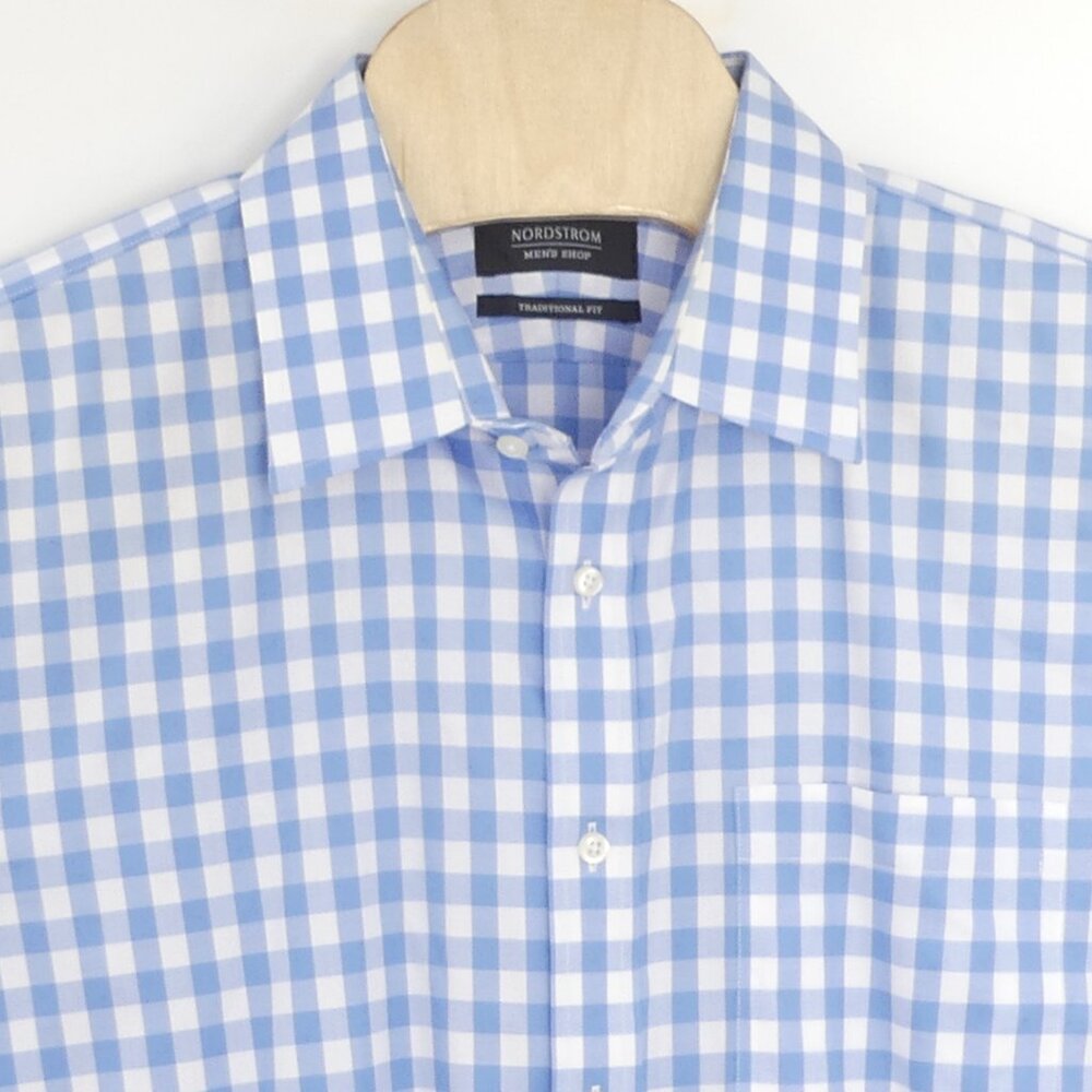 Nordstrom Men's Shop Traditional‎ Fit Men's 17 36 100% Cotton Check Dress Shirt